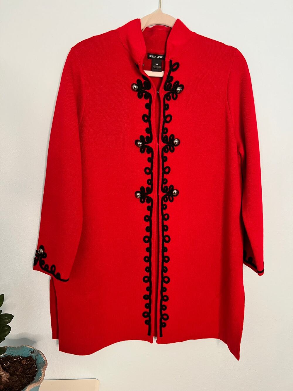 Lauren Michelle Sweater Coat Cardigan Tunic-style Red Size M